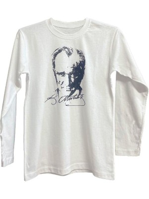 Çapıt Uzun Kollu Beyaz Atatürk Baskılı Çocuk T-Shirt 5 - 6 Yaş Erkek Standart Kesim Pamuk