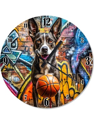 Tablomega Basketbol Oynayan Sevimli Köpek Duvar Saati Duvar Saati