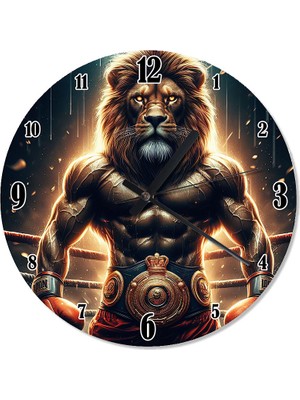 Tablomega Kaslı Boksör Aslan Özel Tasarım Duvar Saati Duvar Saati