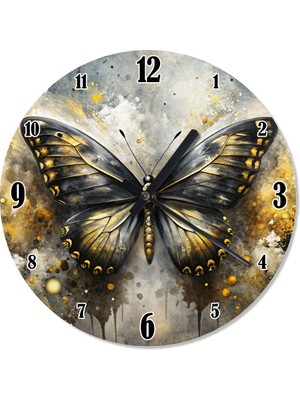 Karizma Tablo Altın Desenli Kelebek Sessiz Duvar Saati