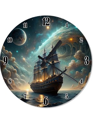 Karizma Tablo Korsan Gemisi ve Ay Sessiz Duvar Saati