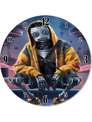 Tablomega Kapişonlu Sevimli Robot Tasarım Duvar Saati