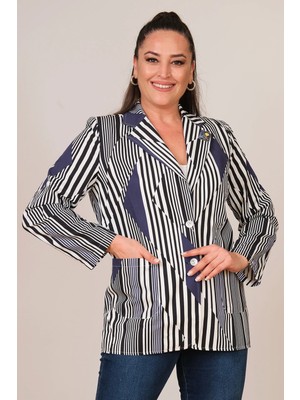 Lady Majestic Büyük Beden Çizgili Ceket