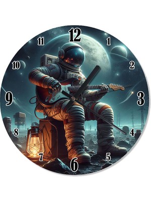 Ekart Gitar Çalan Astronot Baskılı Duvar Saati