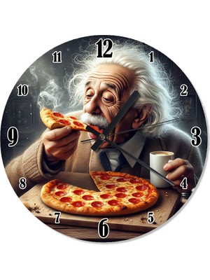 Karizma Tablo Pizza Yiyen Albert Einstein Dekoratif Duvar Saati