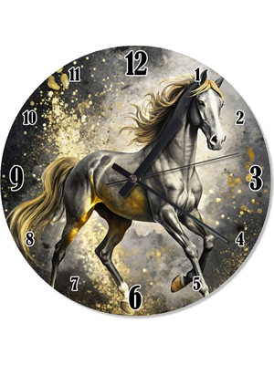 Tablomega Altın Renkli At Şekilli Duvar Saati