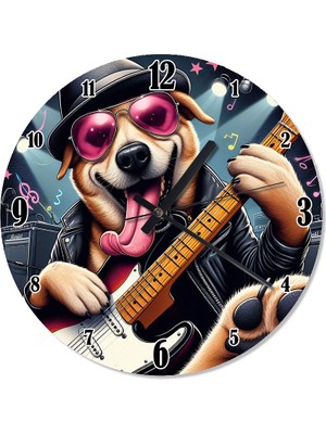Tablomega Elektro Gitar Çalan Köpek Akarlı Duvar Saati