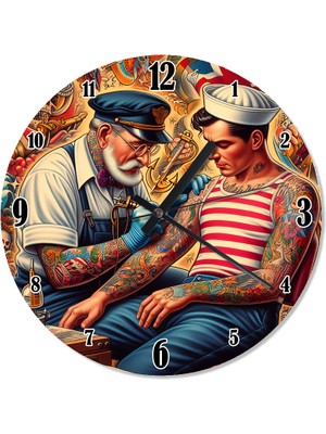 Karizma Tablo Dövme Yapan Denizci Adam Dekoratif Duvar Saati