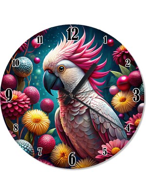 Karizma Tablo Renkli Çiçekler ve Papağan Tasarım Duvar Saati Duvar Saati