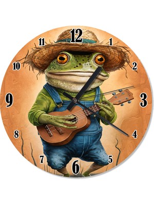Tablomega Gitar Çalan Şapkalı Kurbağa Duvar Saati Duvar Saati