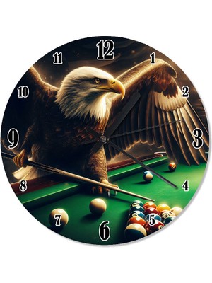 Tablomega Bilardo Oynayan Kartal Baskılı Duvar Saati