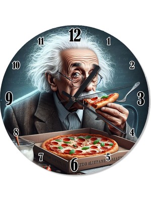 Tablomega Albert Einstein Pizza Temalı Analog Duvar Saati