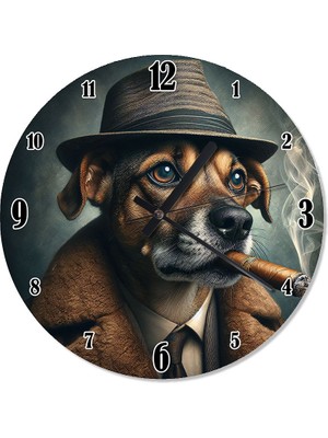Karizma Tablo Puro Içen Şapkalı Köpek Sessiz Duvar Saati