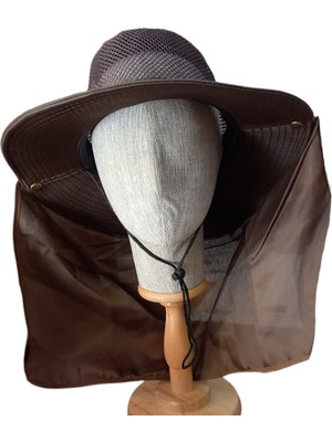 Salar Ticaret Fileli Safari Şapka Dikişli Güneşten Korumalı Kahverengi
