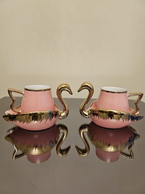 Gitti Gitti Kuğulu Gold Pembe Fincan 2'li Set