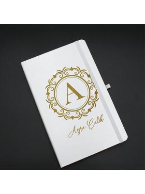 As Gift Kişiye Özel Beyaz Defter & Gold Kupa & Beyaz Kalem & Gold Metal Kutulu Mum Hediye Seti