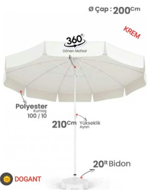 Dogant Güneş Balkon Teras Balkon Plaj 2 mt Şemsiye+Bidon +Kılıf