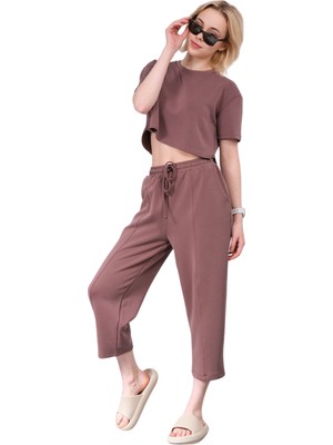 Ultra Yumuşak, Dikiş Detaylı Havuç Kesim Bağcıklı Lastikli Bilek Boy Kadın Modal Pantolon @malaga