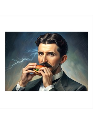 Karizma Tablo Nikola Tesla ve Hamburger Hediyelik Mdf Tablo 25CMX 35CM