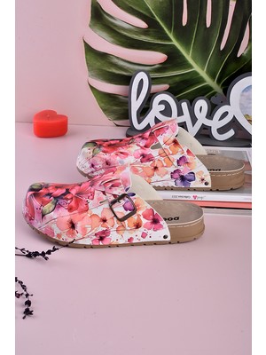 Aziz Şahin Shoes 8073 Renkli Çiçekler Baskılı Konfort Sabo Terlik