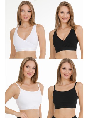 Parlingerie  Emzirme Büstiyeri 4lü Set Siyah-Beyaz