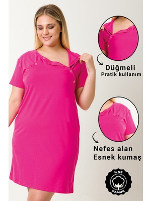 Parlingerie Hamile Emzirme Geceliği Kısa Kollu Fuşya