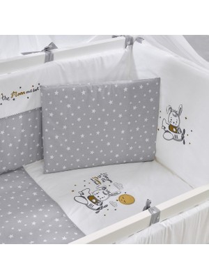 Meltem Kids Moon Gri Nakışlı Pamuklu Bebek Uyku Seti 60x120 cm