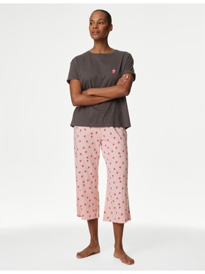 Marks & Spencer Kısa Kollu Desenli Crop Pijama Takımı