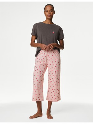 Marks & Spencer Kısa Kollu Desenli Crop Pijama Takımı