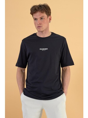 Vena Erkek Vena Sports Baskılı Siyah Bisiklet Yaka Regular Fit T-Shirt