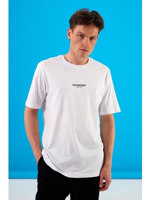 Vena Erkek Vena Sports Baskılı Beyaz Bisiklet Yaka Regular Fit T-Shirt