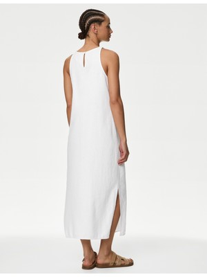 Marks & Spencer Regular Fit Midi Keten Elbise