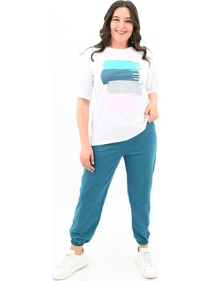 Koza Kadın Büyük Beden Baskı Detaylı Eşofman Takımı 3695-23