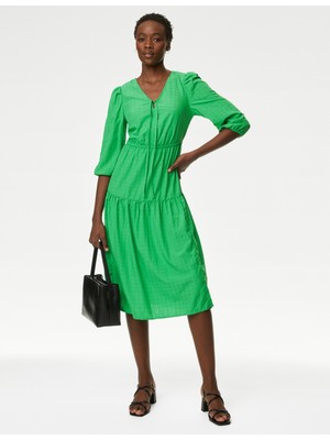 Marks & Spencer Regular Fit Dokulu Midi Elbise