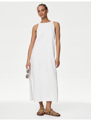 Marks & Spencer Regular Fit Midi Keten Elbise