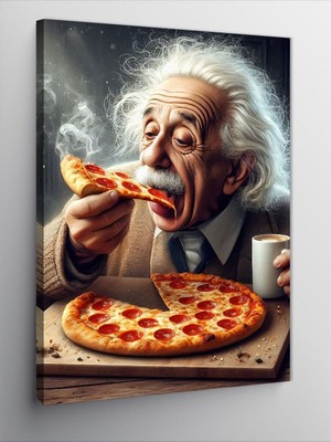 Ekart Kanvas Tablo Pizza Yiyen Albert Einstein