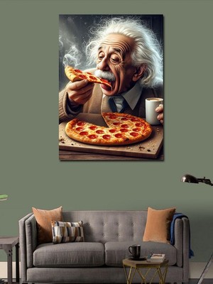 Ekart Kanvas Tablo Pizza Yiyen Albert Einstein