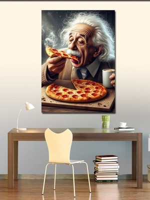 Ekart Kanvas Tablo Pizza Yiyen Albert Einstein