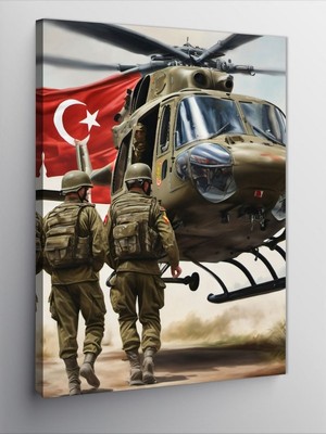 Ekart Kanvas Tablo Helikoptere Binen Türk Askerleri