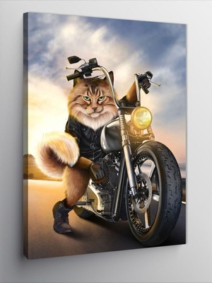 Tablomega Kanvas Tablo Chopper Motor Süren Kedi