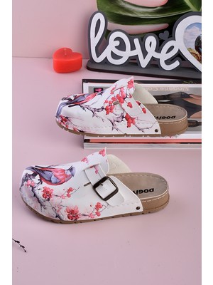 Aziz Şahin Shoes 8077 Renkli Kuş Baskılı Konfort Sabo Terlik