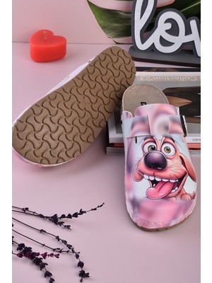 Aziz Şahin Shoes 8071 Mutlu Köpek Baskılı Konfort Sabo Terlik