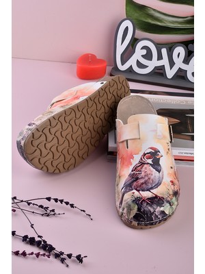 Aziz Şahin Shoes 8080 Kuş Baskılı Konfort Sabo Terlik