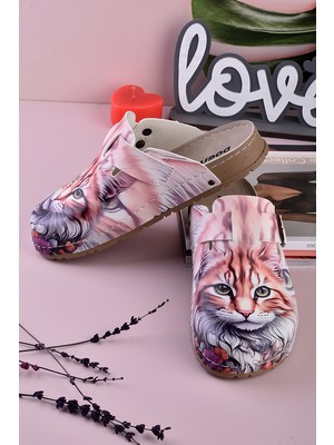 Aziz Şahin Shoes 8079 Maine Coon Kedi Baskılı Konfort Sabo Terlik