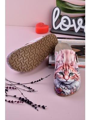 Aziz Şahin Shoes 8079 Maine Coon Kedi Baskılı Konfort Sabo Terlik