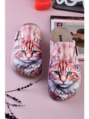 Aziz Şahin Shoes 8079 Maine Coon Kedi Baskılı Konfort Sabo Terlik