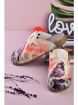 Aziz Şahin Shoes 8080 Kuş Baskılı Konfort Sabo Terlik