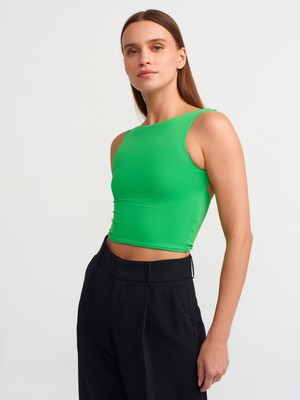 Dilvin 30673 Sırtı Açık Crop Top-Yeşil