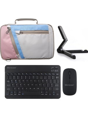 Microcase Lenovo Tab M10 Plus TB125FU 10.61 Inch 3.nesil Uyumlu Tablet Çanta+Türkçe Bluetooth Klavye +Mouse+ Standı - Pembe AL4382