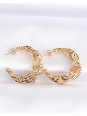 Clariss 316L Çelik Gold Renk Asimetrik Tırtık Detay Kıvrım Küpe